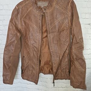 Valerie Stevens Brown Faux Leather Moto Jacket Biker Grunge Vintage Patina Small